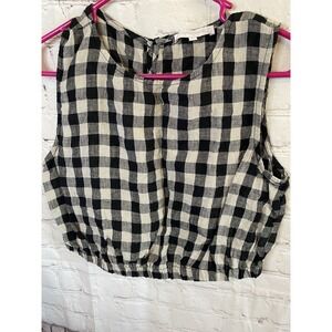 Olivaceous‎ Linen Crewneck Crop Tank Black Large